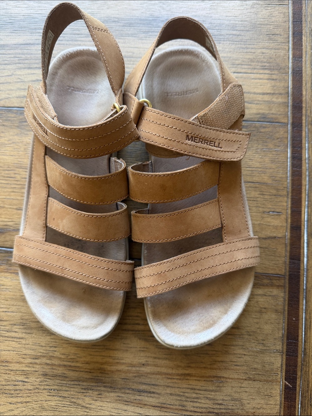 Merrell Cognac Brown Leather Multi-Strap Sandals